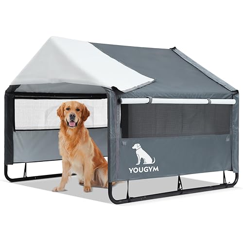 XLarge Outdoor Dog House 4'x4'x3.2' for Large Dogs, Animal Shelter with Doors and Mesh Window, Outside Sun Rain Canopy Pet House for Dogs, Cats, Small Animals and Livestock