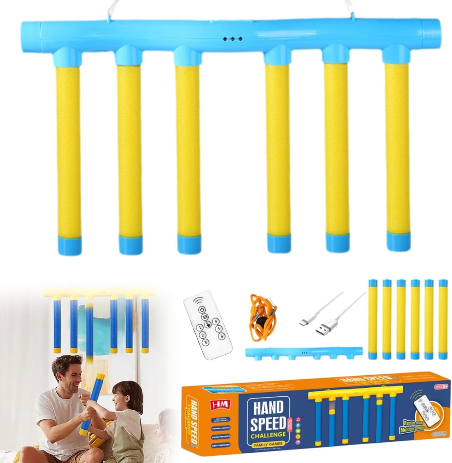 Falling Sticks Catching Game for Adults - Reaction Training and Sensory Toy, Drop Catch Win Challenge With 3 Adjustable Speeds (Blue)