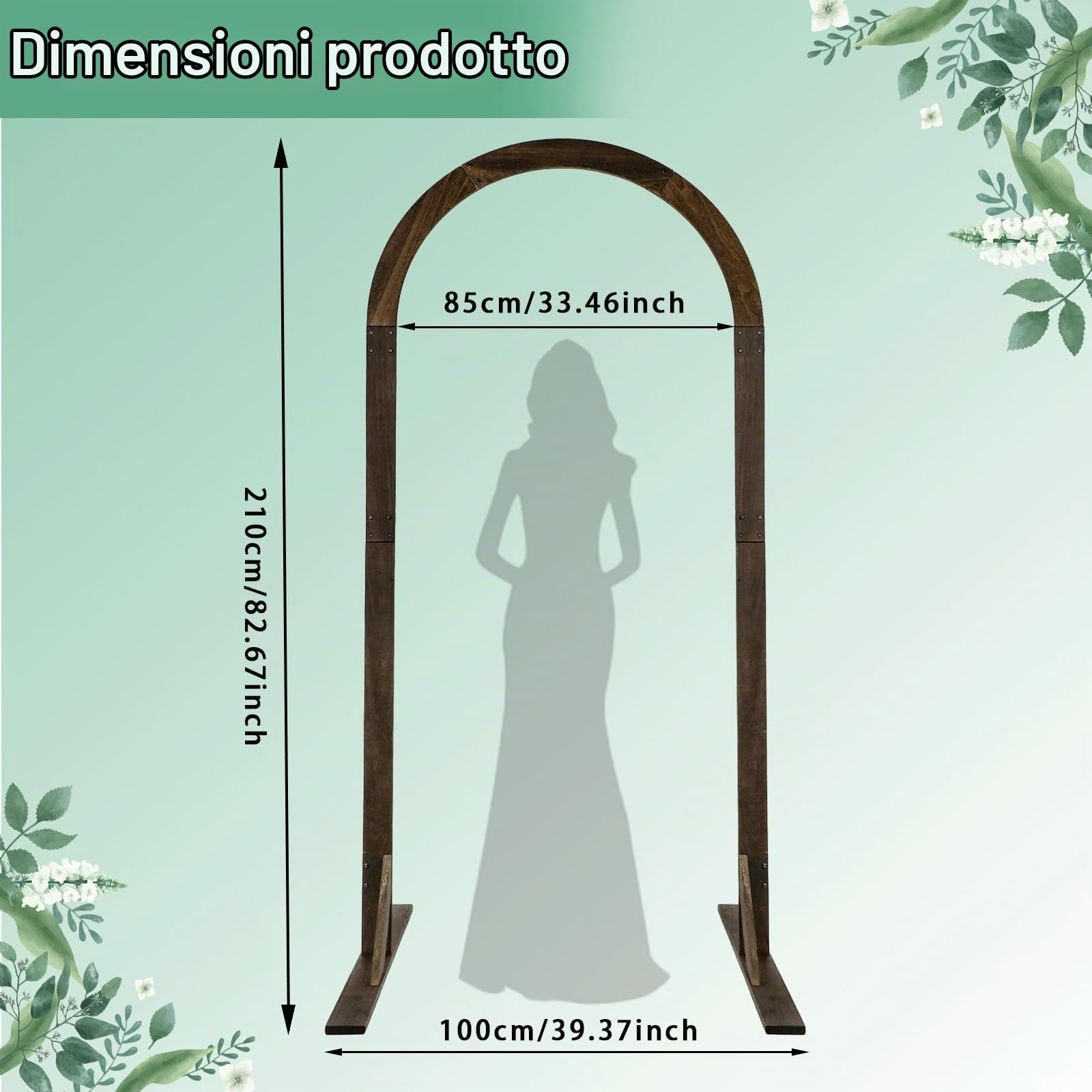 PlusFive Arco per matrimonio in legno, 2,1 m, supporto per sfondo in legno, grande arco per palloncini