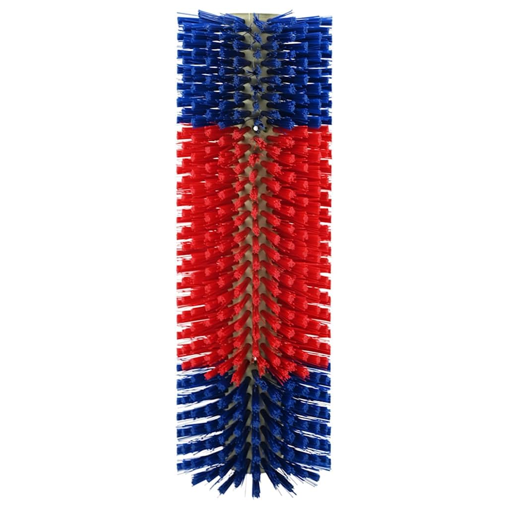 Cepillo para vacas rojo y azul, 50 x 17 x 9 cm, plástico y acero, montado en la pared para ganado y agricultura, cepillo robusto para el cuidado de ganado y caballos en exteriores