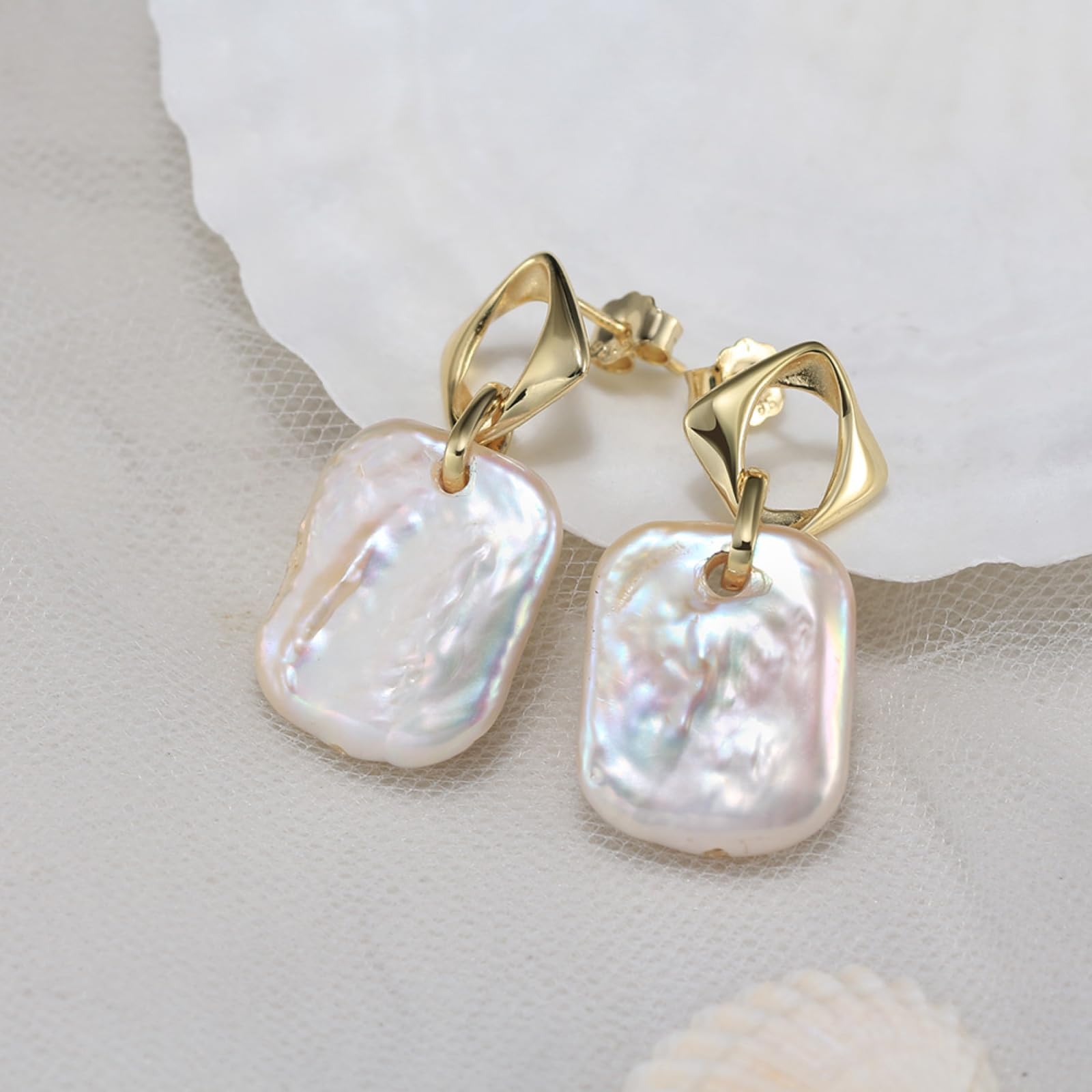 Pendientes colgantes de perla barroca para mujer, pendientes plata de ley 925 chapados en oro regalo para ella