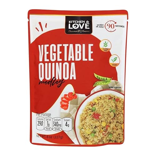 Kitchen & Love Mezcla de quinua vegetal, precocida, bolsa lista para microondas, estable, sin OMG, sin gluten ni lácteos, a base de plantas, Kosher,