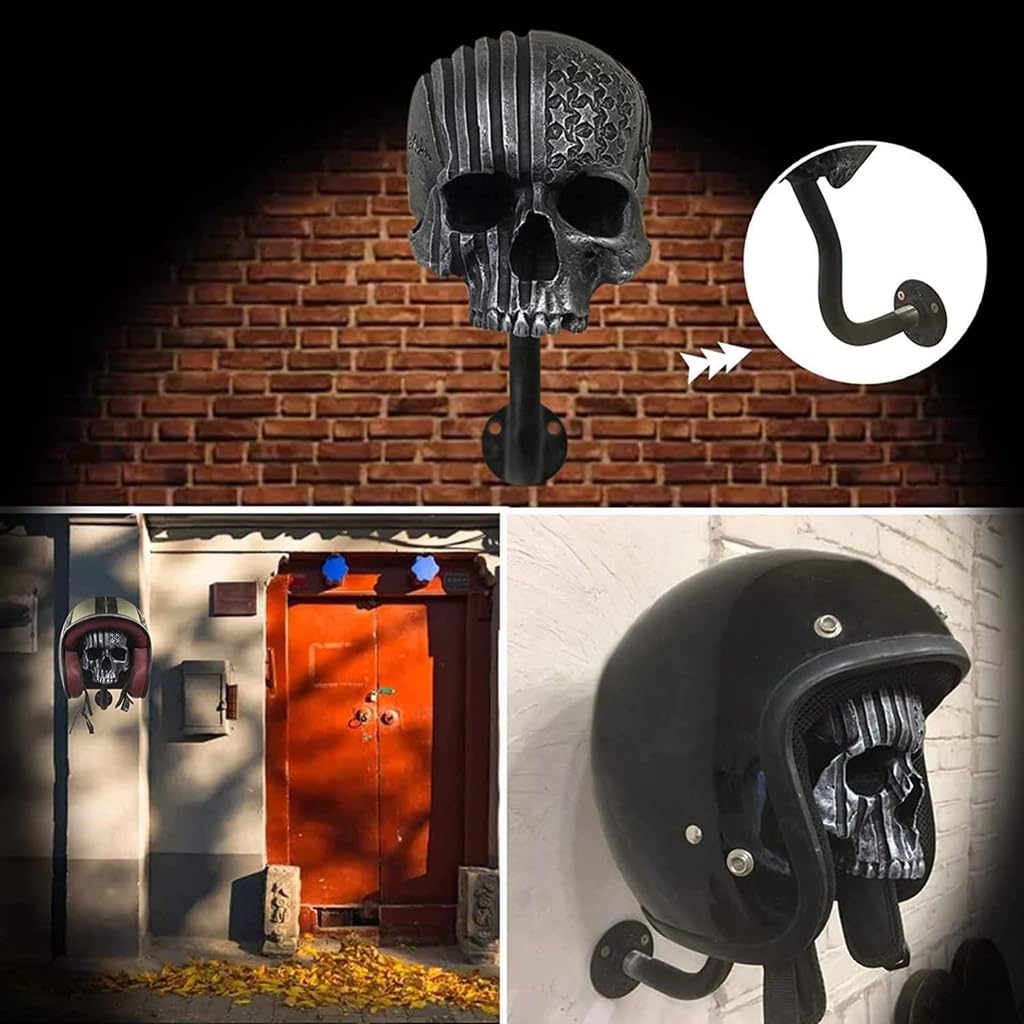 Porta Casco da Moto con Teschio,Scheletro con Testa di Casco da Moto con Barba, Teschio con Porta-Elmo da Barba, Gancio per Casco per Berretti, Bici, Baseball