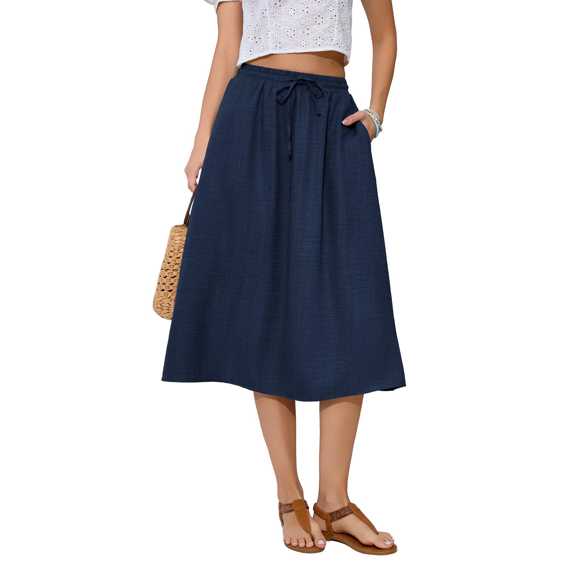 Witsmile Women's Summer Boho High Waist Pleated Flowy Midi Skirt