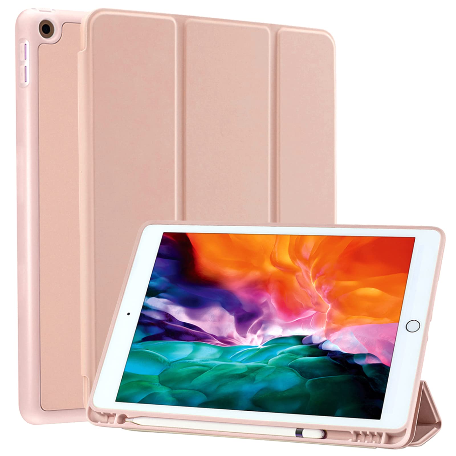 SIWENGDE Compatible for iPad 10.2 inch 9th/8th/7th Generation Case(2021/2020/2019) with Pencil Holder, Slim Soft TPU Smart Trifold Stand Protective Full Body Cover, Auto Sleep/Wake (Rose Gold)