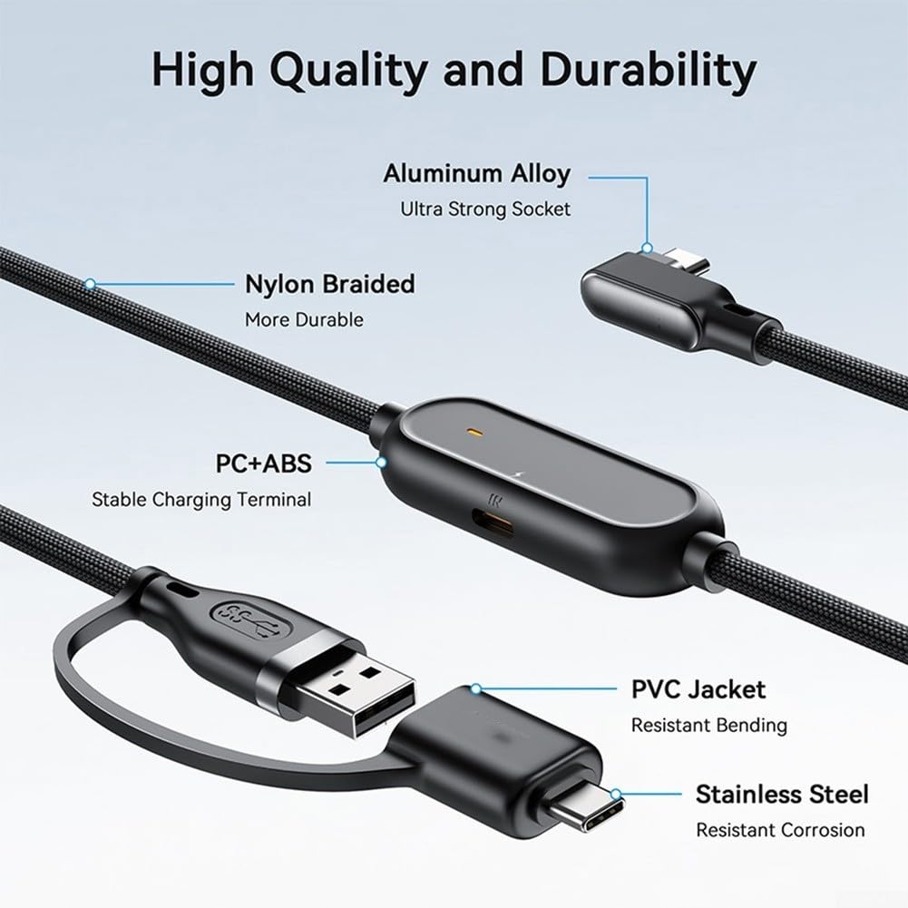 Cavo di collegamento USB 3.0 VR ad alta velocità, 5 m, 36 W, cavo dati di ricarica per cuffie per realtà virtuale, nylon rinforzato per design intrecciato per giochi
