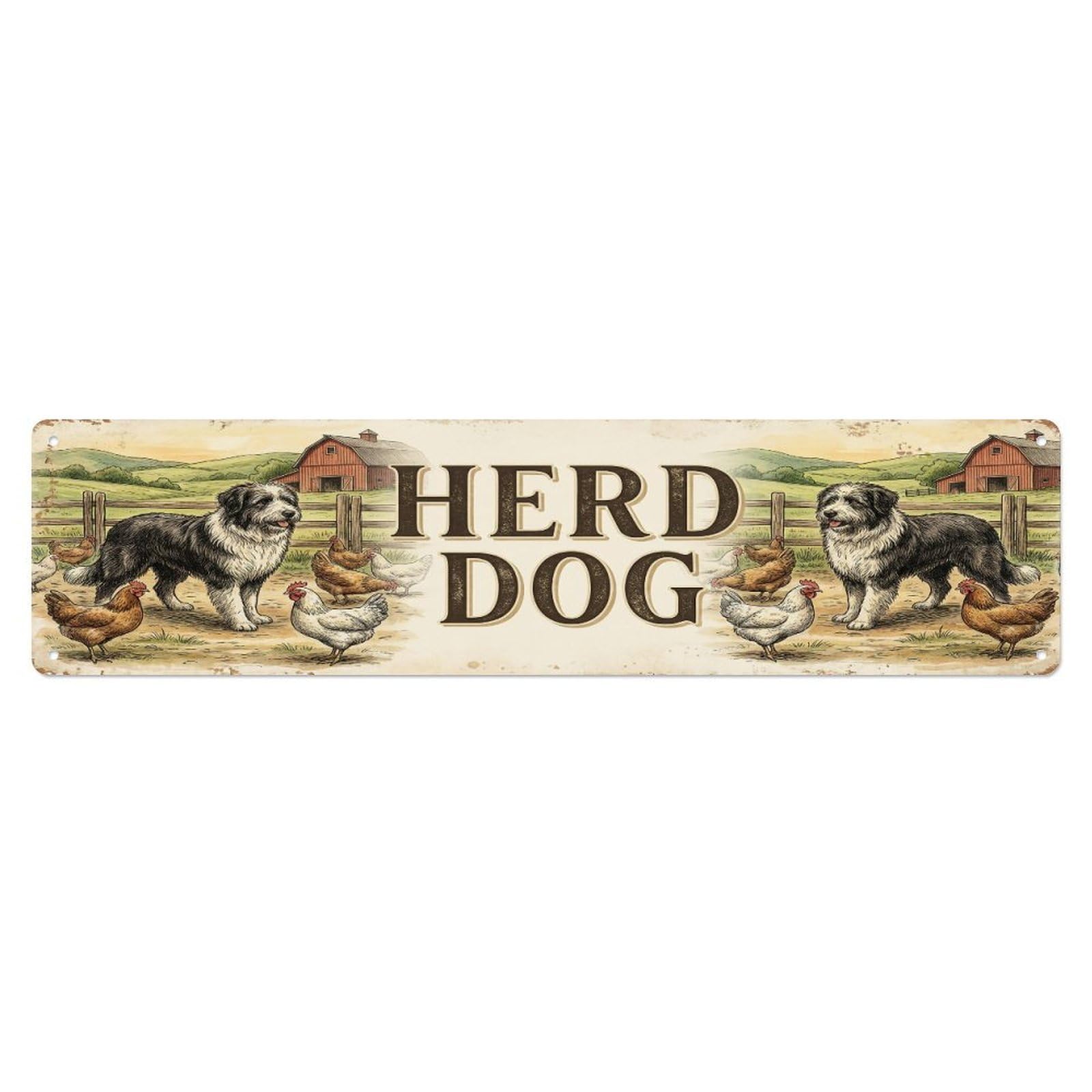 Okahys 4X16inch(10X40cm) Vintage Yard Hen Dog Farmhouse Funny Dog Backyard Farm Metal Tin Sign