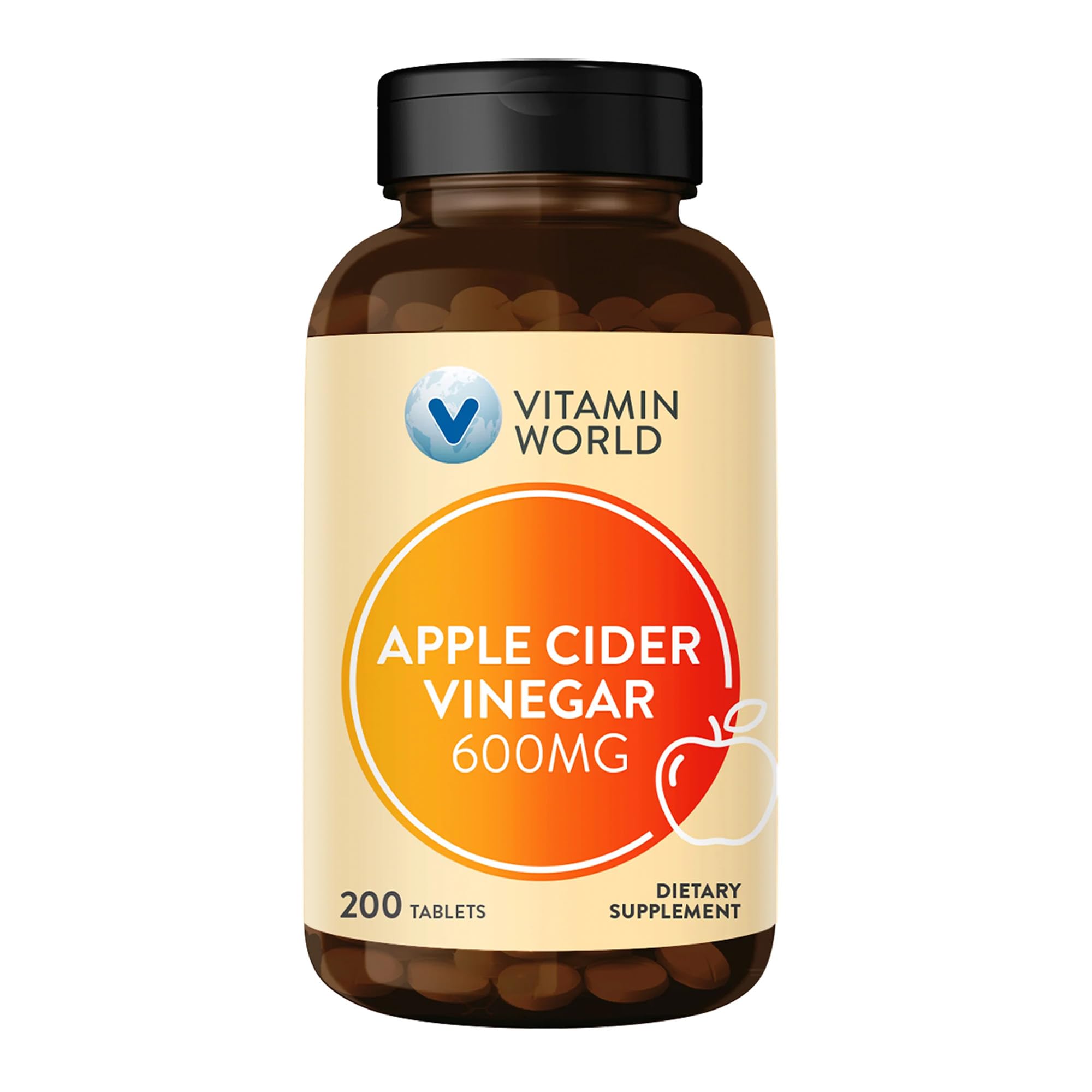 Vitamin World Apple Cider Vinegar 600 mg, 200 Vegetarian Tablets
