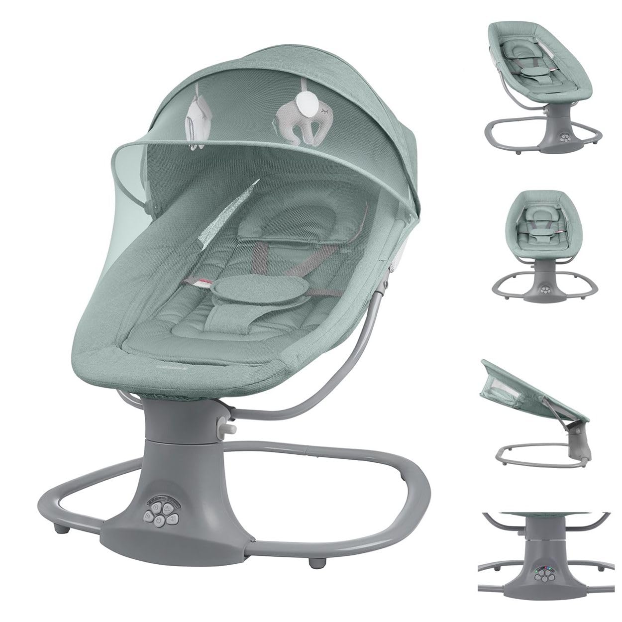 Kikkaboo Baby Bouncer Winks 2 in 1 sedia, zanzariera, timer, musica, telecomando, colori:ecologica