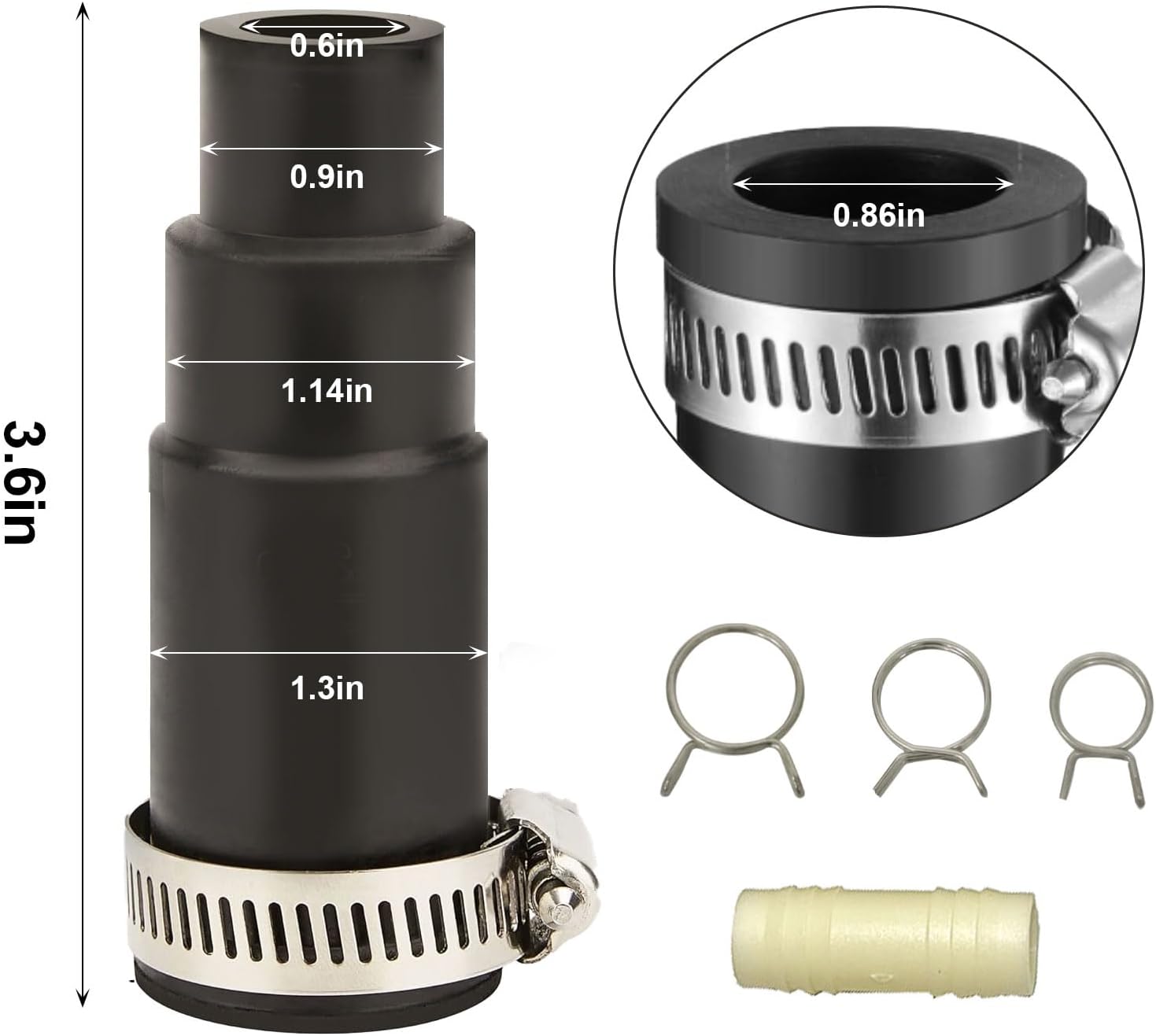 Dishwasher Drain Hose Adapter Compatible With Insinkerator Garbage Disposals Rubber Dishwasher Drain Hose Connector Kit With Inlet Connector, 1 Clamp And 3 Spring Clamps