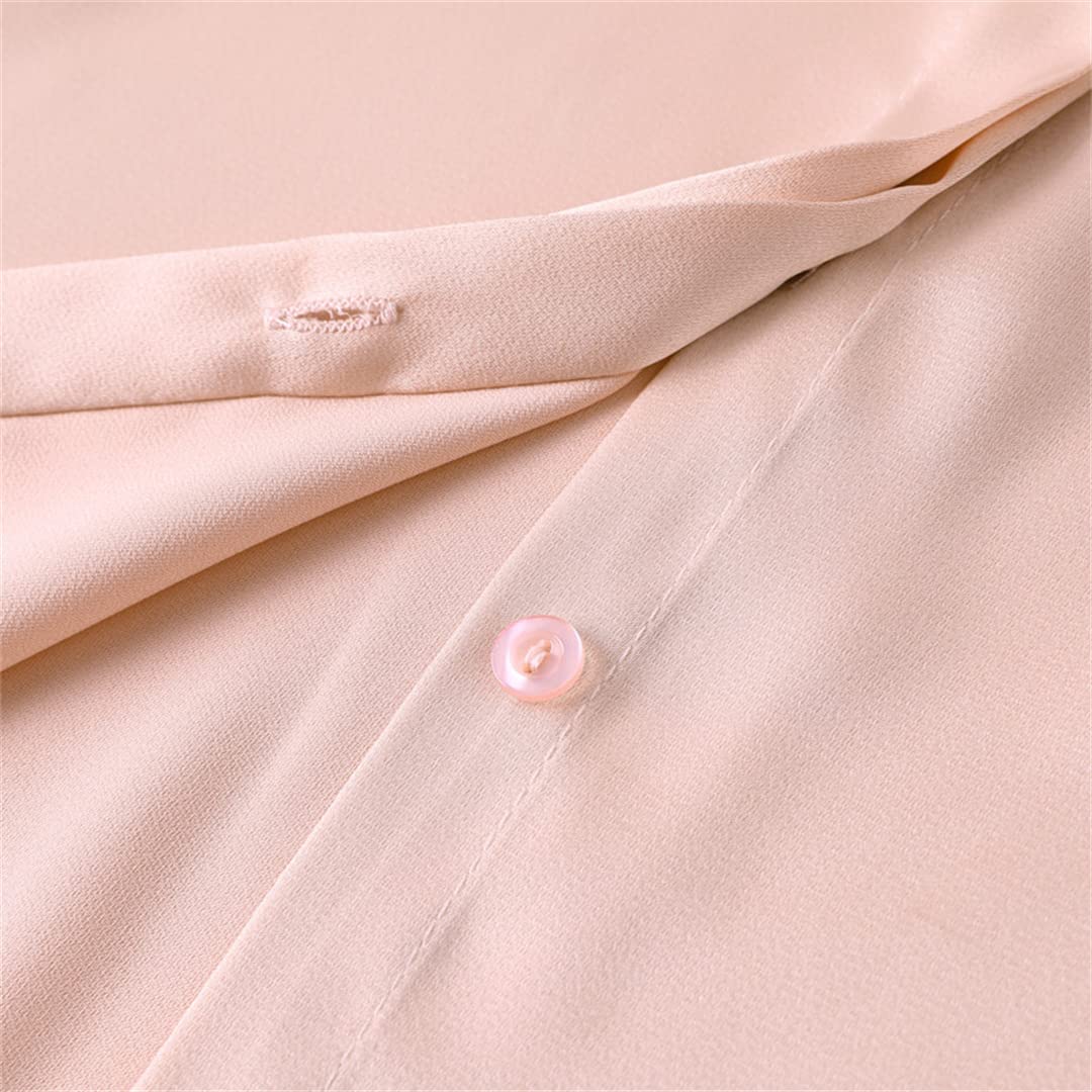 Camisa con Botones para Mujer Blusa de Negocios con Cuello en V de Manga Corta para el Trabajo Oficina Camisa de satén Formal de Verano