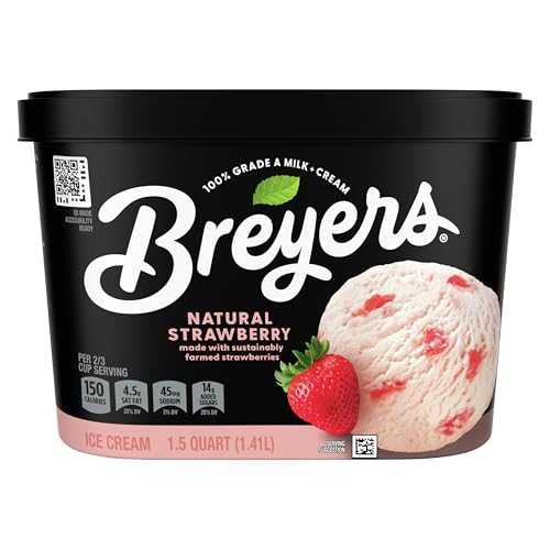 Breyers Ice Cream For a Delicious Frozen Dessert Natural Strawberry with 100% Grade A Milk and Cream 48 oz