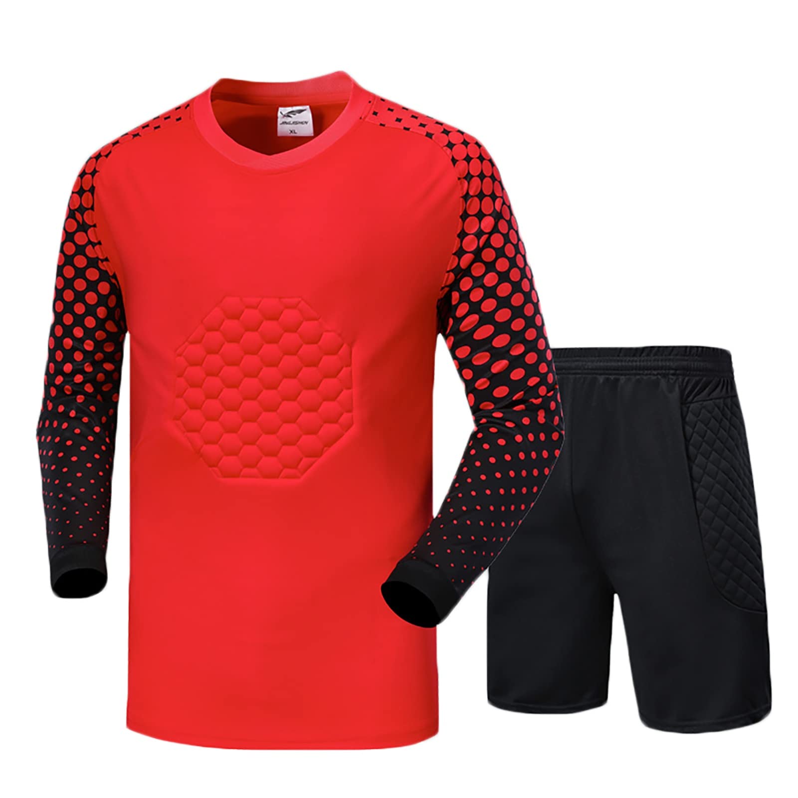 G&F Anticollisione Divisa Portiere Calcio Maglie Manica Lunga+Pantaloncini Protettivo Imbottito per Bambino e Adulto 2 Pezzi (Color : Red, Size : L)