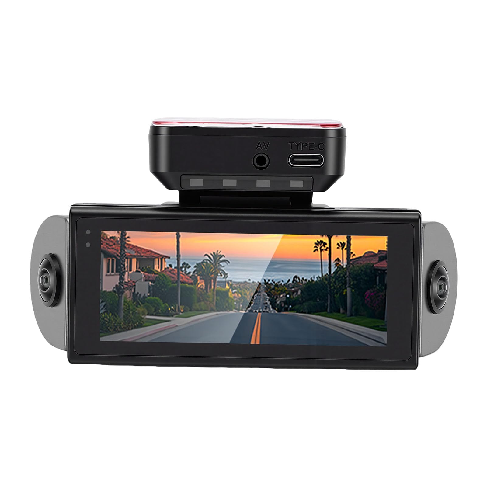 Sxhlseller Dash Cam 4K, Quattro Lenti, Angolo Ultra Ampio 170 Gradi, | DVR per Veicolo, Lega di Alluminio ABS, Retromarcia con Parcheggio, Copertura Laterale, Scheda 128GB, Type C, compatibilità