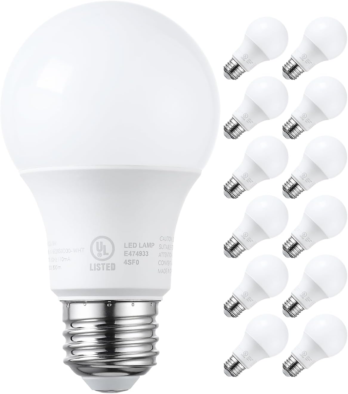 TORCHSTAR 12-Pack A19 LED Light Bulbs 60W Equivalent, UL Listed, 3000K Warm White, Dimmable, 9W, 800lm, Flicker Free, E26 Standard Base LED Bulb for Ceiling Fan, Lamp, 15,000hrs