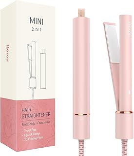 Mini Hair Straightener Travel Size, Small Flat Irons for Short Hair, Portable Flat Iron for Bangs(Pale Pink)