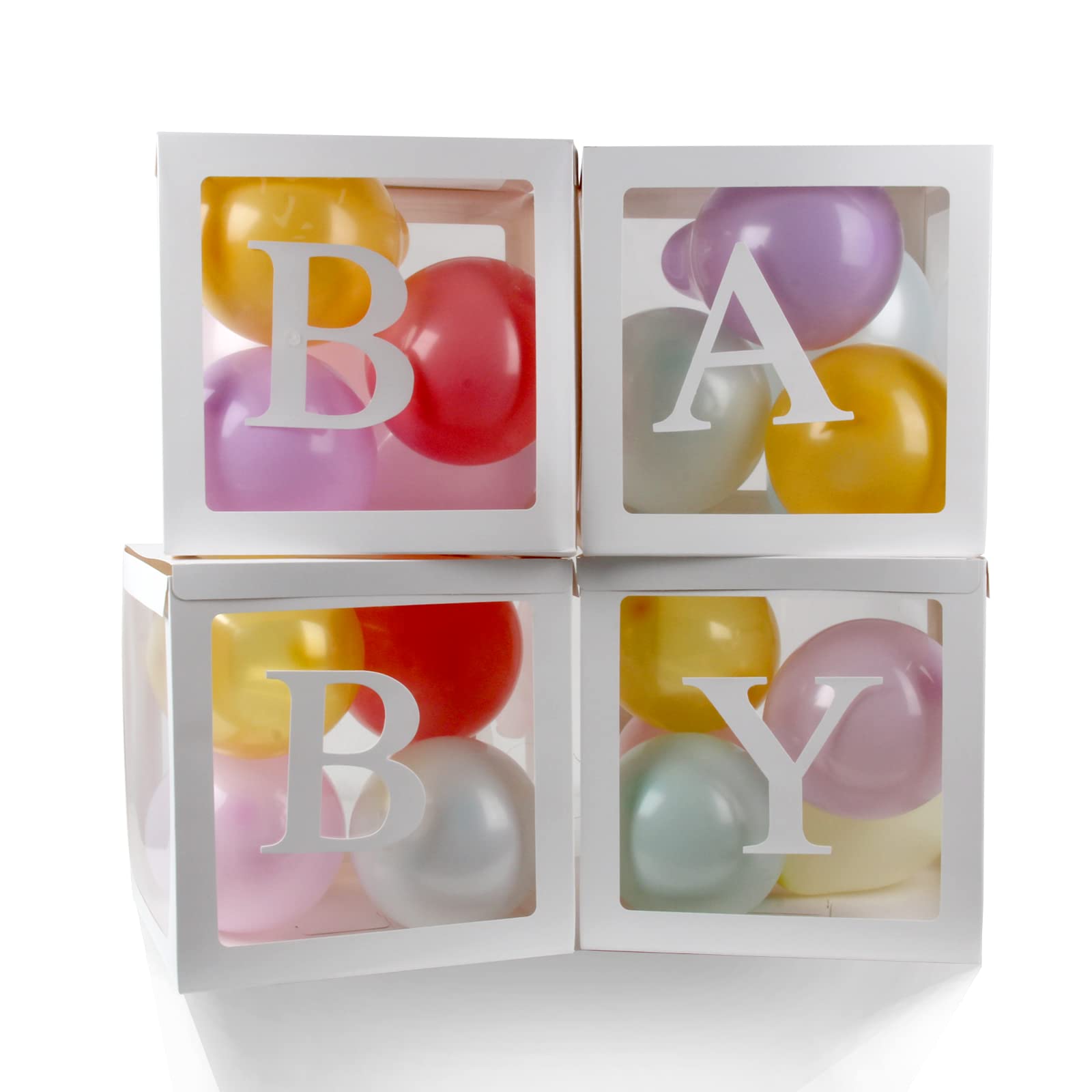 Baby Boxes with Letters for Baby Shower, Transparent Balloon Boxes Backdrop LED Lights 45 Pcs, Reusable Favors Clear Blocks for Birthday Party, Gender Reveal, Wedding, Christmas Decoration