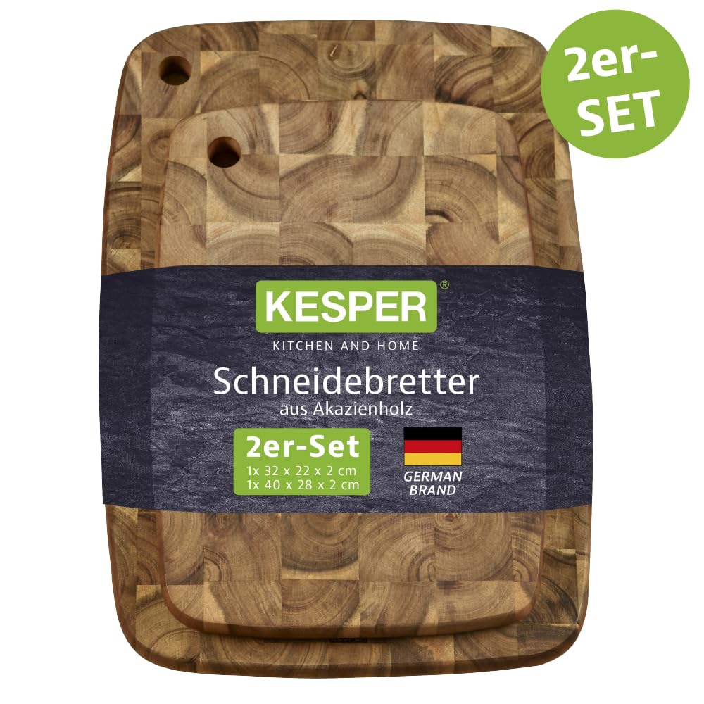 Planche à Découper KESPER Bois D’acacia – Dimensions 28x19x1,5 Cm, Trou De Suspension, Huile BIOFA