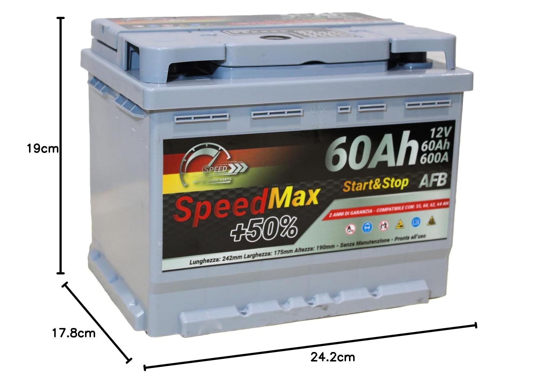SMC bateria Auto 60Ah AFB Speed Max 600A 12V L2 Start&Stop 242x175x190 mm EFB