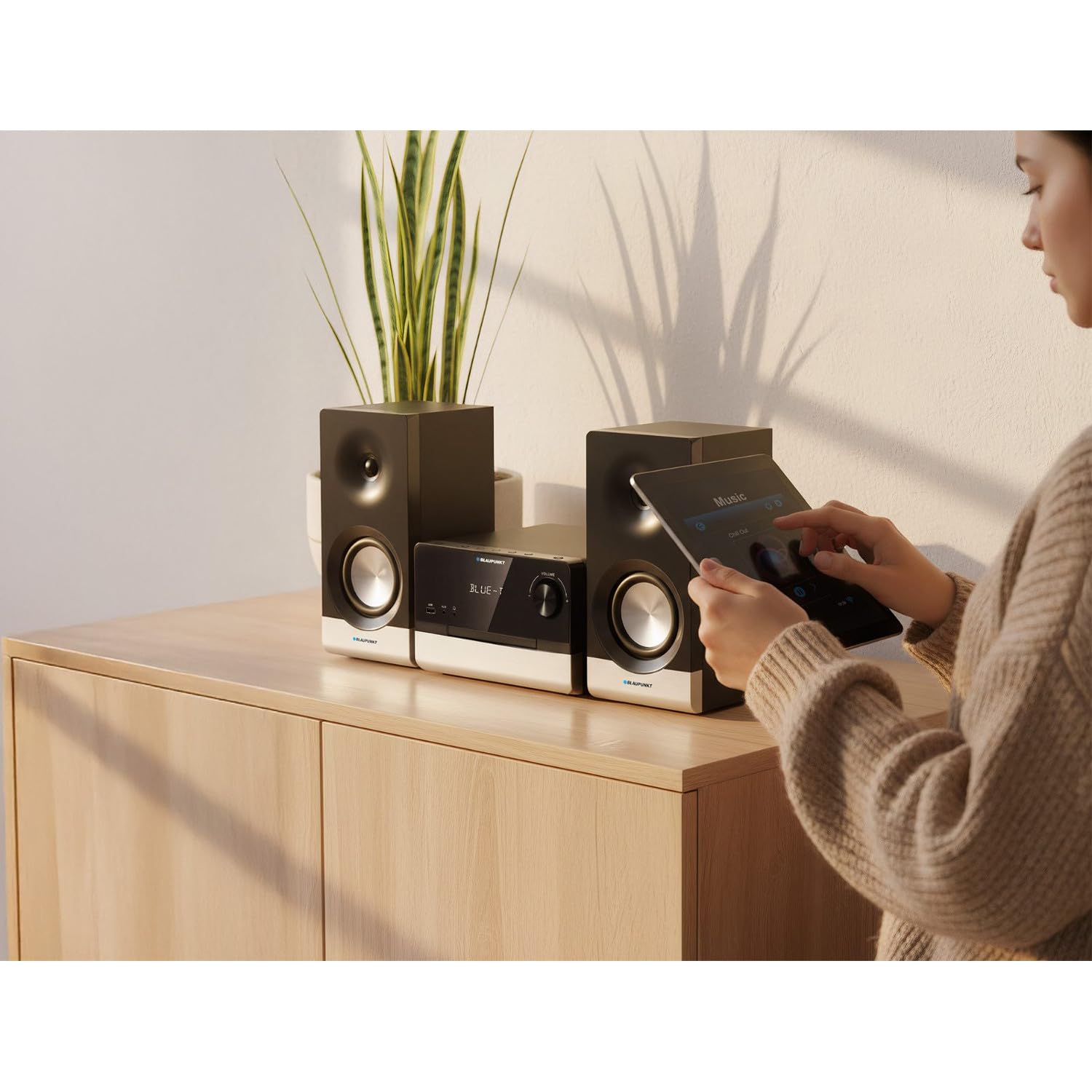 Blaupunkt MS40.2BT Micro-chaîne Stéréo 100W RMS – Bluetooth, HDMI ARC, Optique, USB, CD MP3, Radio FM RDS, Égaliseur, Affichage LED, Télécommande – Son Puissant pour TV et Musique