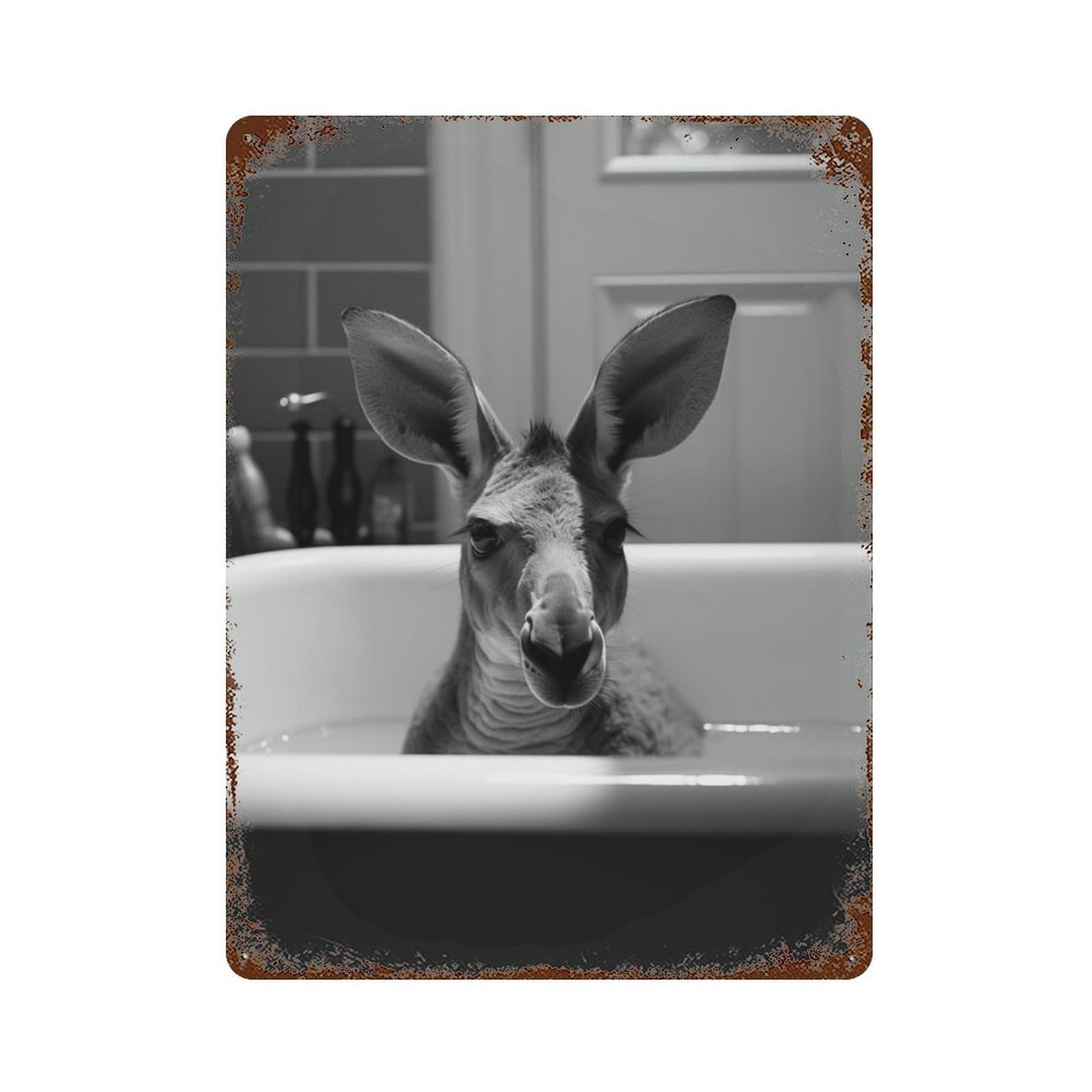 Bathtub Kangaroo Rusty Metal Tin Sign 15.7"x11.8", for Basement, Hobby Room And Garage Decor, Retro Wall Decor