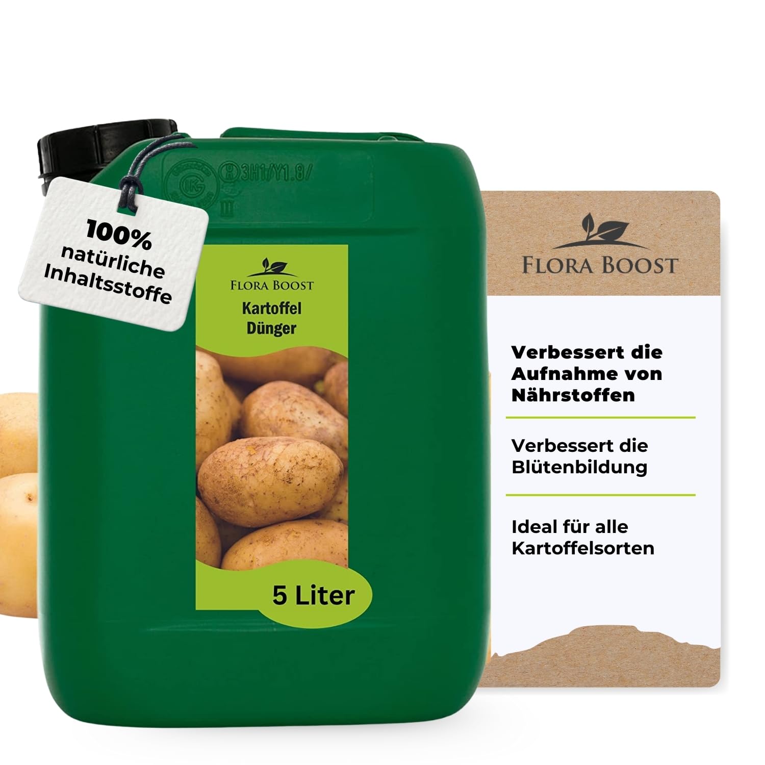 Konfitee Kartoffel Dünger Flora Boost 5000ml I Für bis zu 1000L Gießwasser I Gemüsedünger für Kartoffel Pflanzen I Flüssiger Blatt- & Wurzeldünger I 100% natürlicher Pflanzendünger