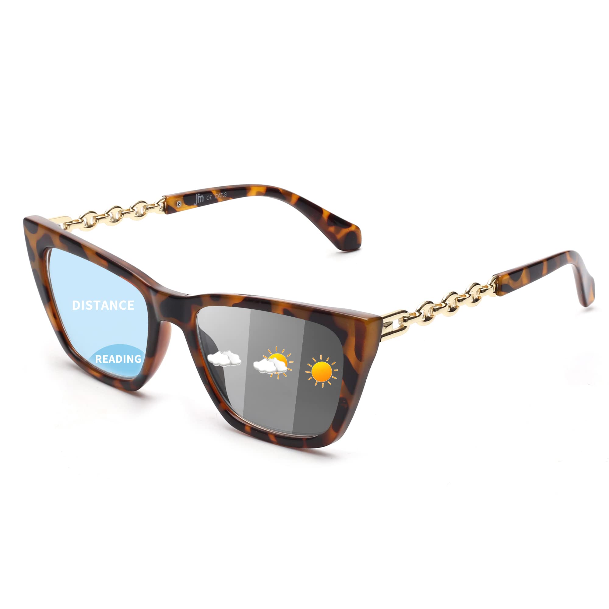 JM Fotocromáticas Bifocales Gafas de Sol de Lectura para Mujer, Ojo de Gato Gafas Presbicia Anti Luz Azul