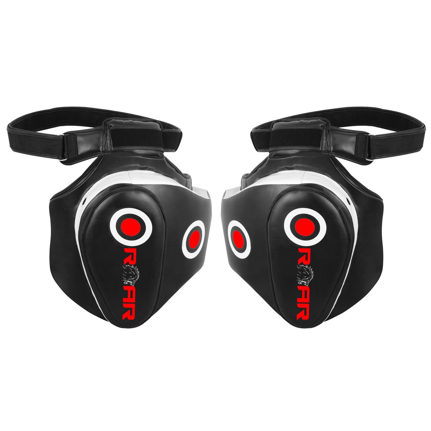 ROAR-INT MMA Thigh Pad Kickboxing Muay Thai Pads Boxing Leg Guard MMA, Punching, Taekwondo, Martial Arts Training Kick Leg Protector Guard (White-Black, Pair)
