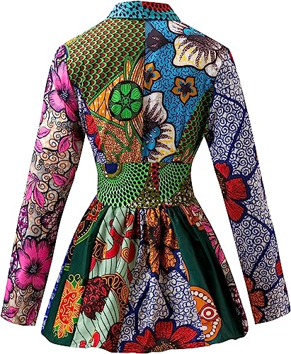 SHENBOLEN Women African Traditional Batik Print Long Sleeve Shirt Dashiki Casual Cotton Shirt2