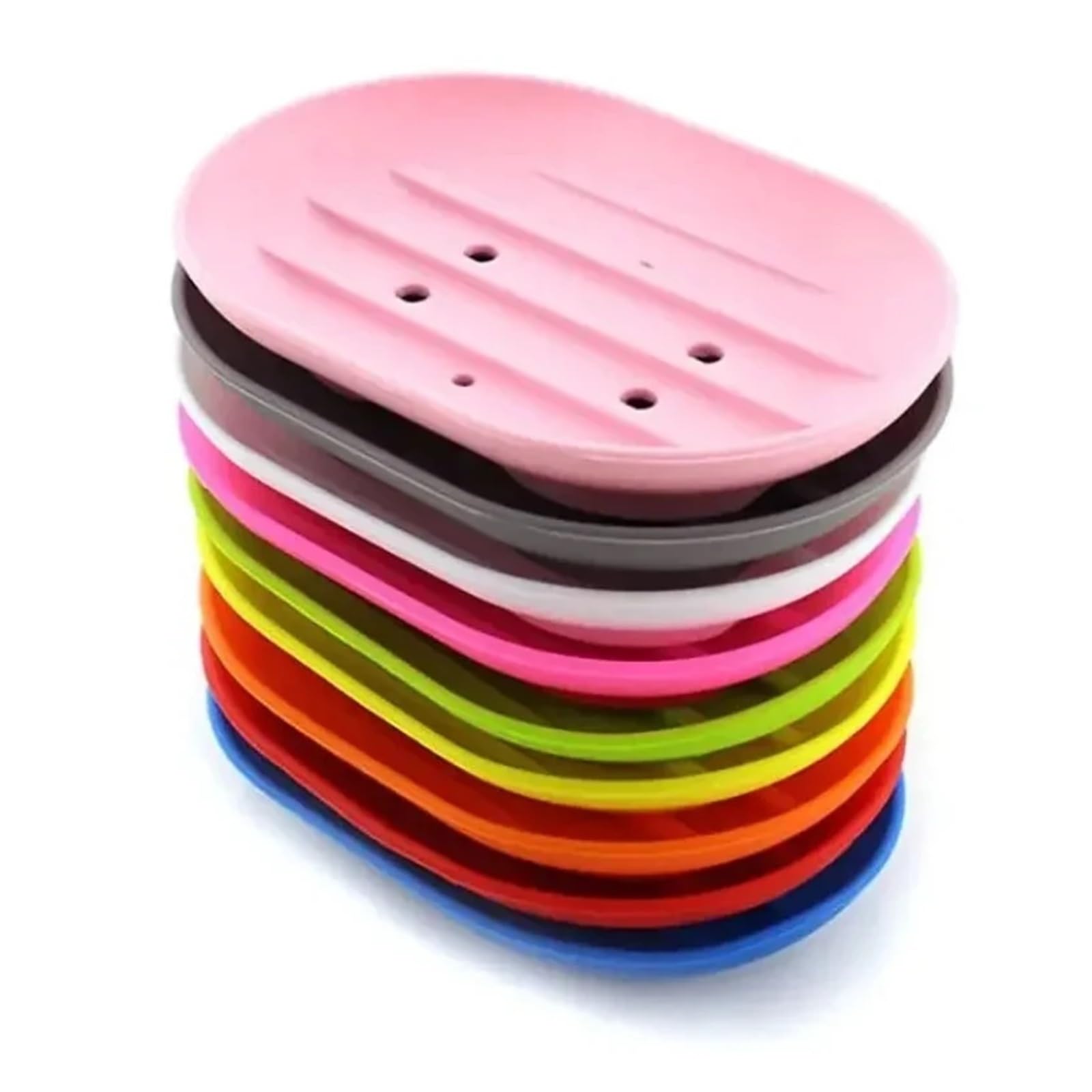 Jabonera de Silicona Antideslizante (3 Unidades), escurridor, Ovalada, sin Perforaciones para Baño(Green)