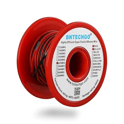 BNTECHGO 22 Gauge Silicone wire spool red and black each 25ft Flexible 22 AWG Stranded Copper Wire