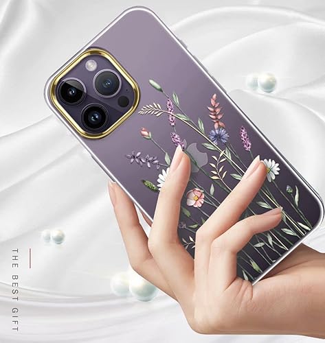 Miniatura 10 de luolnh Funda compatible con iPhone 14 Pro Max para mujeres femeninas, a prueba de golpes, transparente, patrón de plantas, cubierta trasera dura