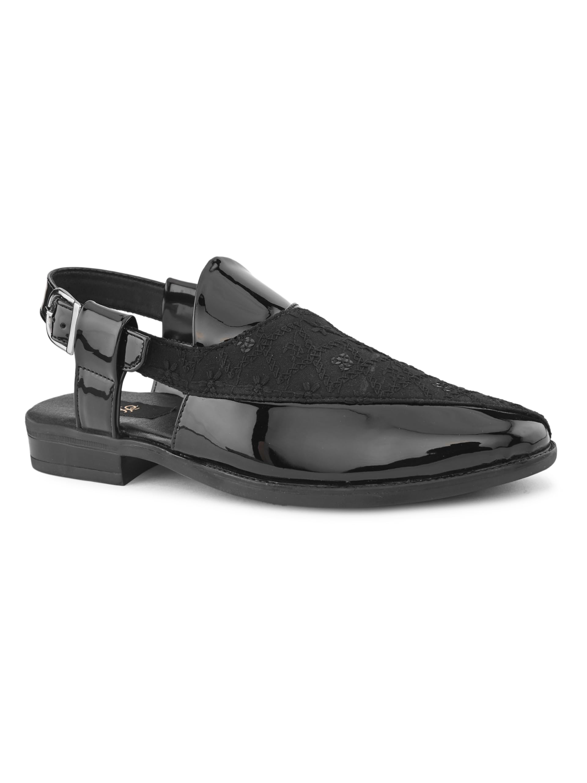 mens Sandals Stanphord Men Black Cushioned Peshawari Sandal | Comfortable Buckle Closure Traditional Sandals with Soft Footbed, Durable Sole & Stylish Ethnic Design - TPTK 635 BLACK-6-image-24
