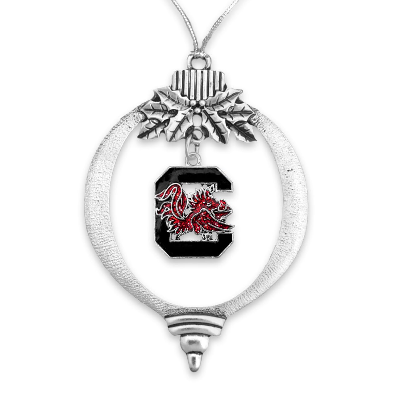South Carolina Gamecocks Glitter Charm Bulb Shape Silver Metal Christmas Ornament Gift Tree Decoration