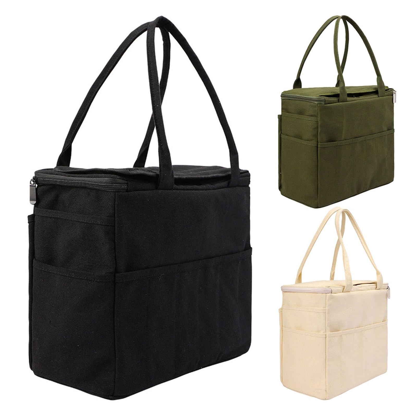 Handarbeitstasche Große Tragetasche, Organizer, Aufbewahrungstasche aus Segeltuch for Garn, solide Häkeltasche mit mehrschichtigen Taschen for Haken und Stricknadeln(Green)