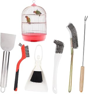 BOXOB 6pcs Bird Cage Cleaning Brush Tools Set, Multifunctional Birdcage Cleaner Accessory Supplies with Scraper Small Animal Cage Remover Brush Tools for Parakeet Hamster