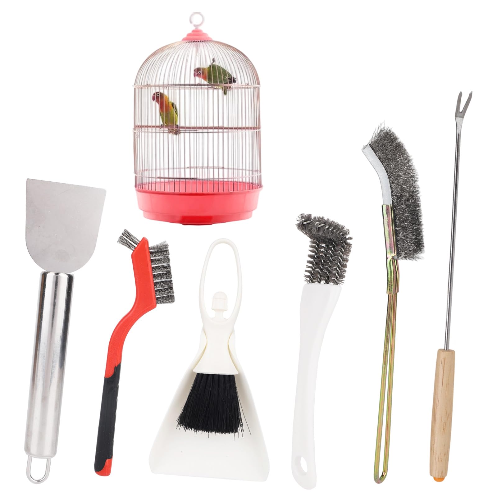 BOXOB 6pcs Bird Cage Cleaning Brush Tools Set, Multifunctional Birdcage Cleaner Accessory Supplies with Scraper Small Animal Cage Remover Brush Tools