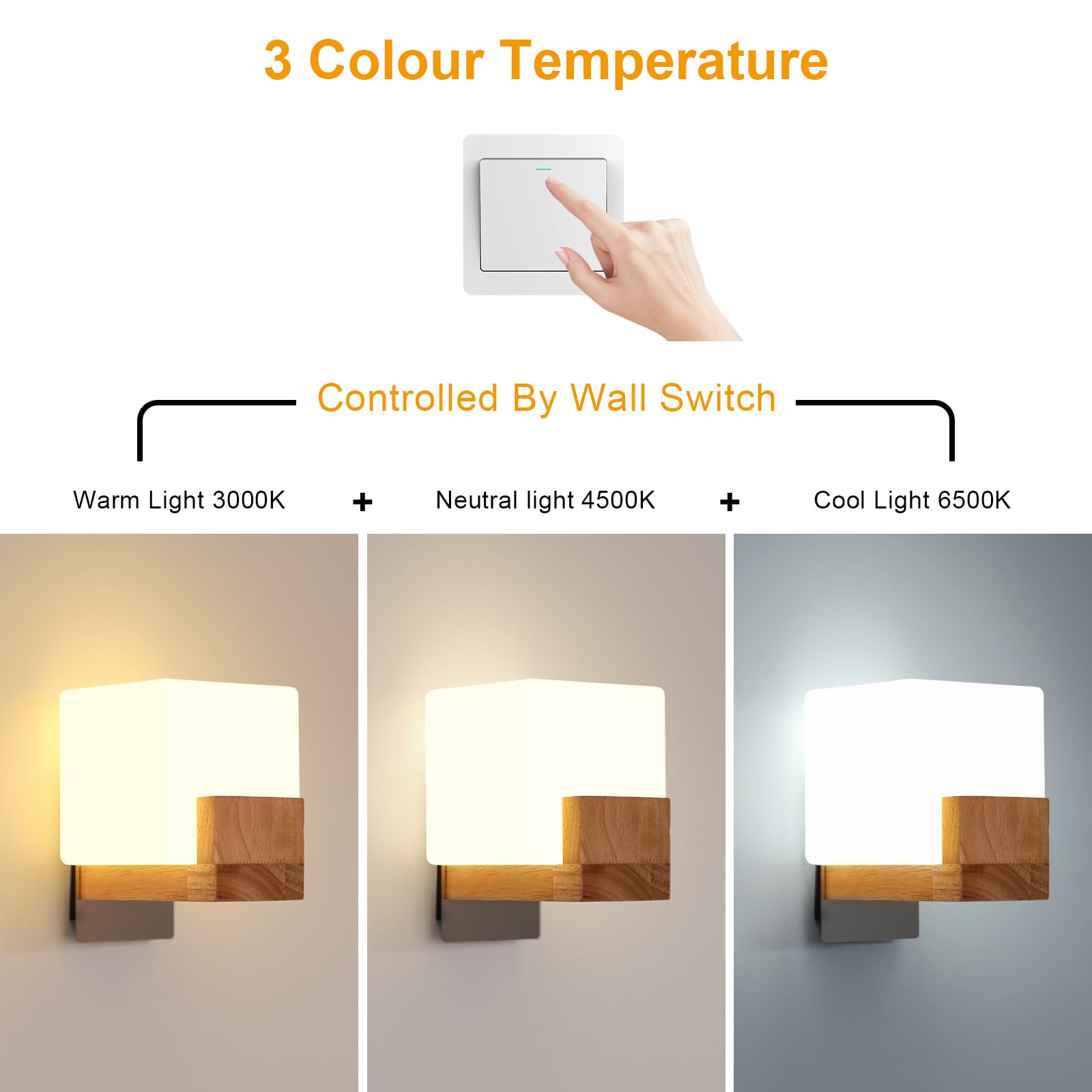 Osairous applique led da parete interno 3000K-6500K applique da parete dimmerabile a tre colori lampada da parete creativa in legno adatto per camere da letto, corridoi, scale