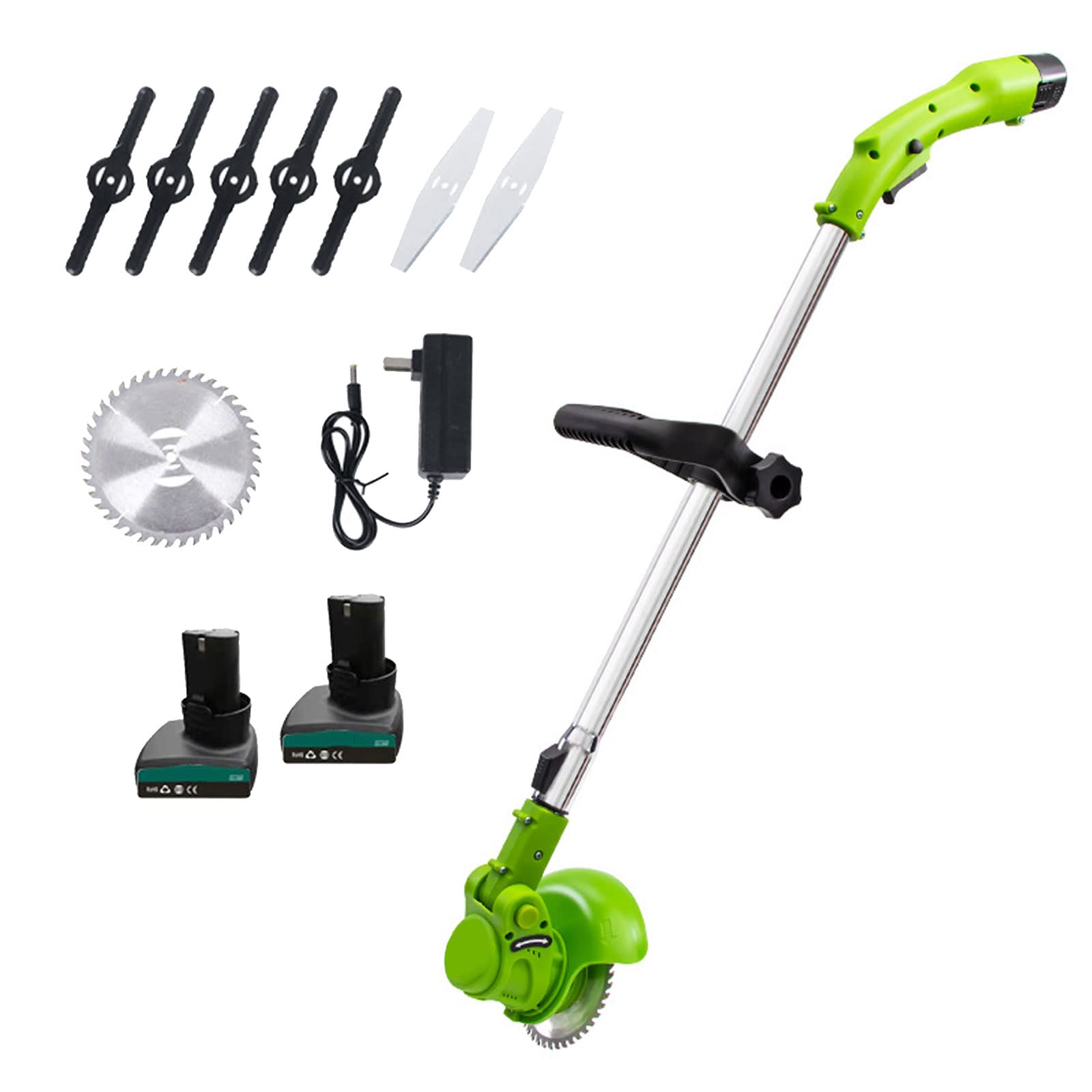 Desbrozadora a Batería de 12 V, con Batería y Cargador, Cabezal Ajustable y Mango Telescópico, Cortacésped Eléctrico, Desbrozadora para Cortar Césped, Cuidado de Césped, Entrada y Jardín