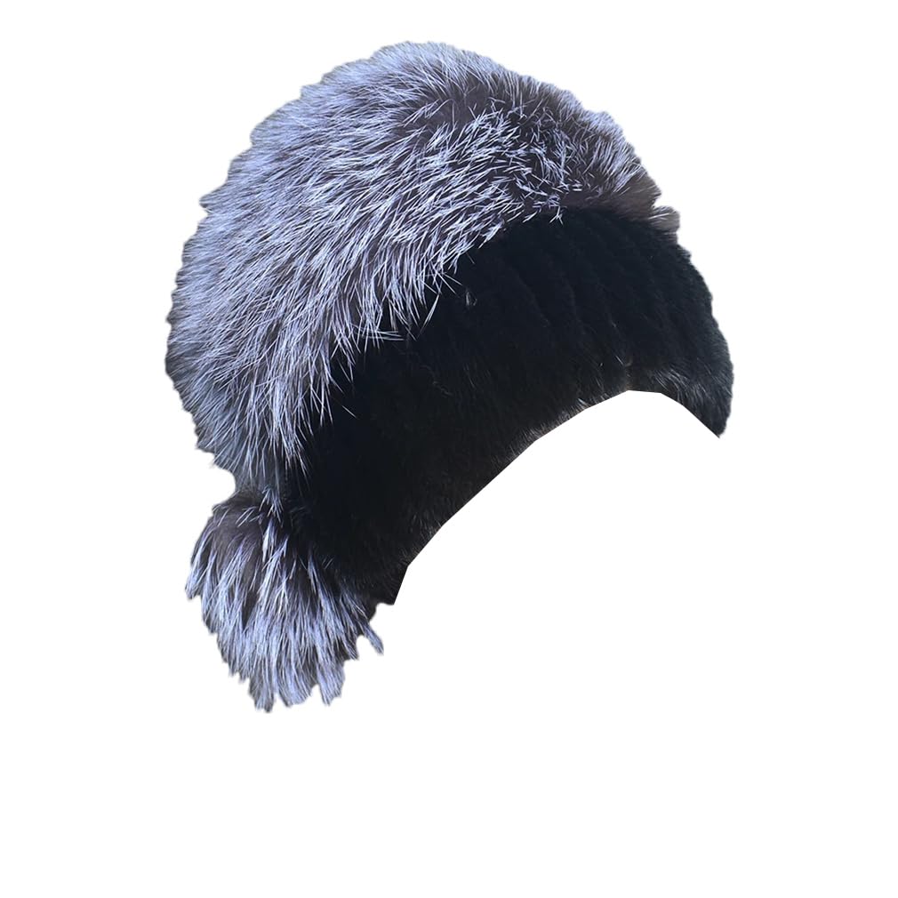 Cappello da Donna Invernale di Lusso Lavorato A Maglia Berretto Russo con Pompon Berretto da Neve Caldo E Spesso da Donna,Black-One Size