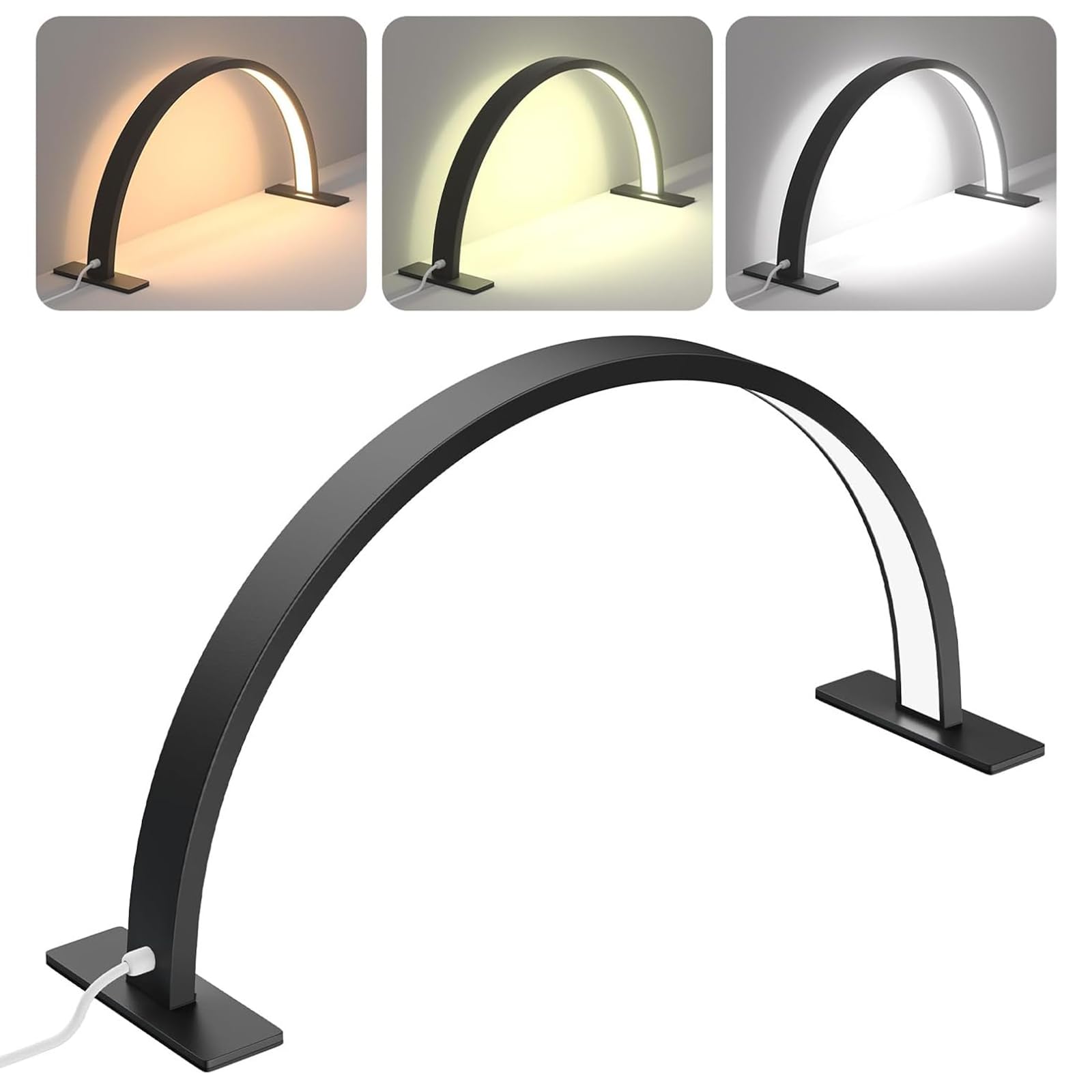 TwoWin 55cm (22 Zoll) Halbmondlampe, 24W Dimmbare Nagellampe, Kosmetiklampe mit 3 Farbtemperaturen, 180 LED Profi Halbmond Lampe, Ideal für Nageltisch, Wimpernverlängerung, Augenbrauen Schwarz
