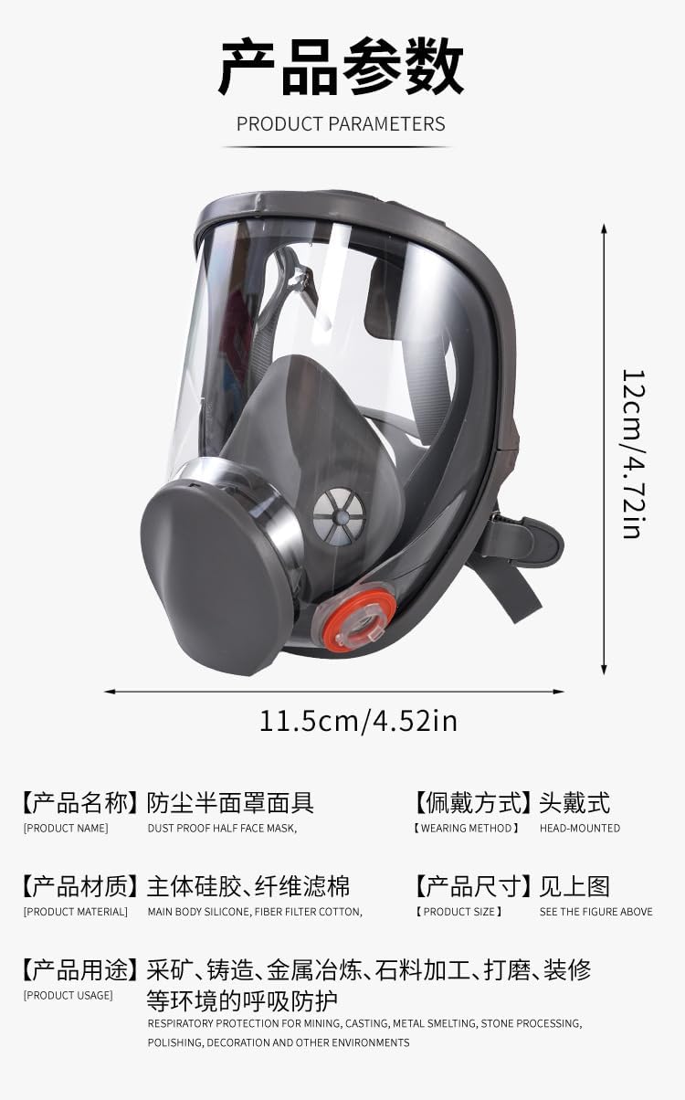 Reusable Head-Mounted Respirator with Silicone Filter, for Grinding, Mining, Painting, Decoration and Industrial Respiratory Protection