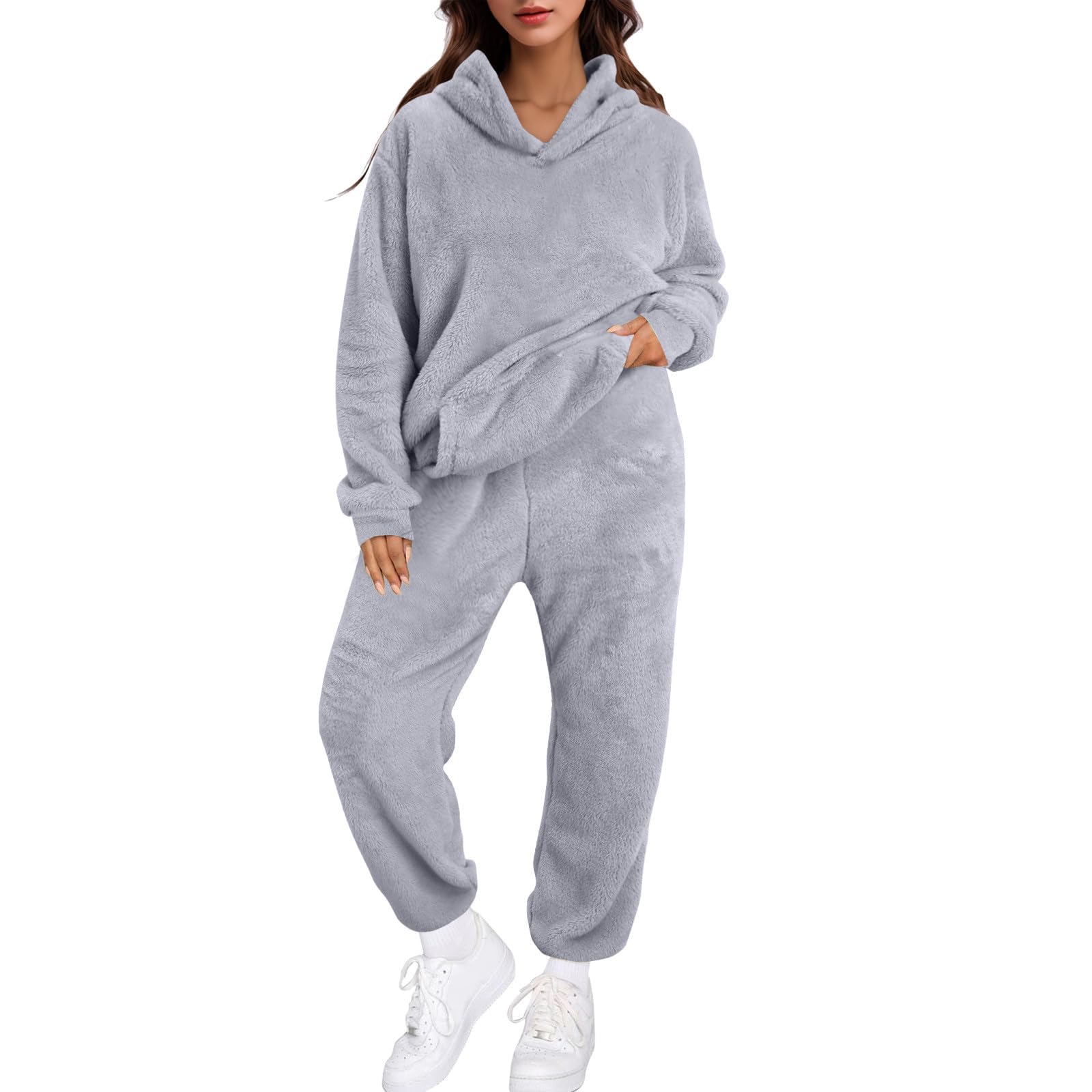 Conjunto de pijama de rizo de invierno esponjoso para mujer, ropa de descanso larga y acogedora, ropa de descanso cálida de felpa de peluche
