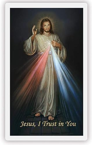 Miniatura 5 de Needzo Jesus I Trust in You Divine Mercy - Cartera laminada de tamaño impreso con chaplet en la parte posterior, tarjeta de oración santa católica,