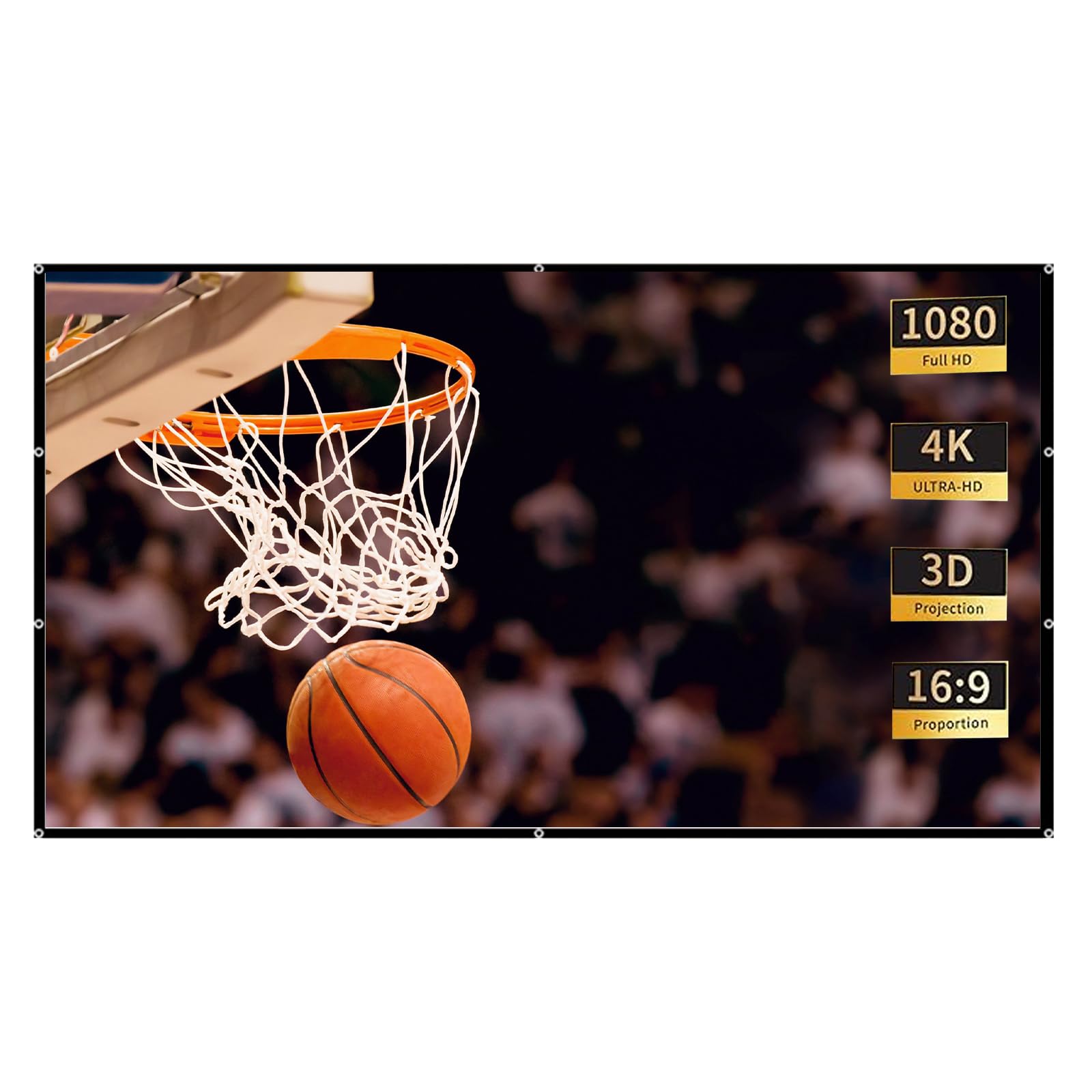 Pantalla Proyector, Lavable Tela Proyector, Pantalla de Cine para Exteriores, Pantalla de Proyección, Adecuado para Cine en Casa, Educación Escolar, 16:9 HD 4K, 60 Pulgadas, 132 x 75cm