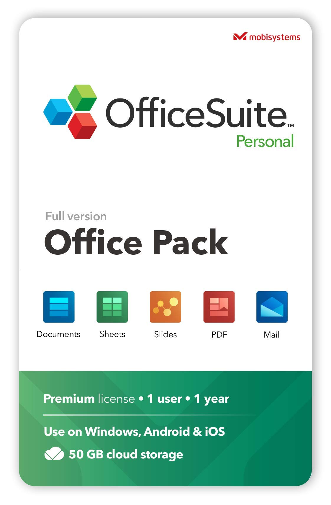 OfficeSuite Personal Compatible with Microsoft® Office Word® Excel® & PowerPoint® and Adobe® PDF - 1 Year License for 1 Windows & 2 mobile devices