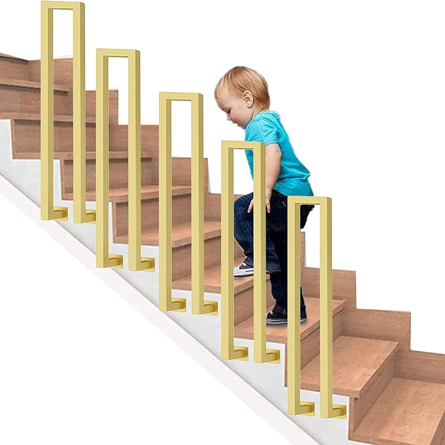 Side Mount U-Shaped Stair Railing Handrail, Square Tube Hand Rails for Outside Steps Or Indoor, Transitional Handrail Picket (Color : Gold, Size : 95cm)