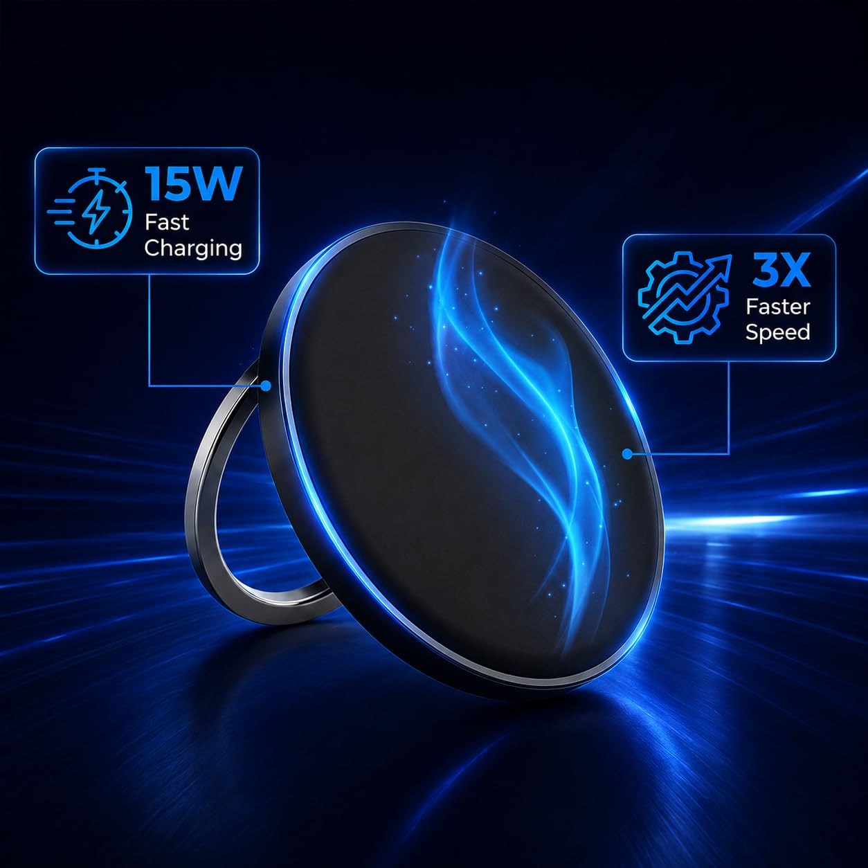 Cargador inalámbrico para iPhone, AirPods, tarjeta de seguimiento de 15 W, entrada plana de carga rápida tipo C, protección de seguridad inteligente (1, negro)