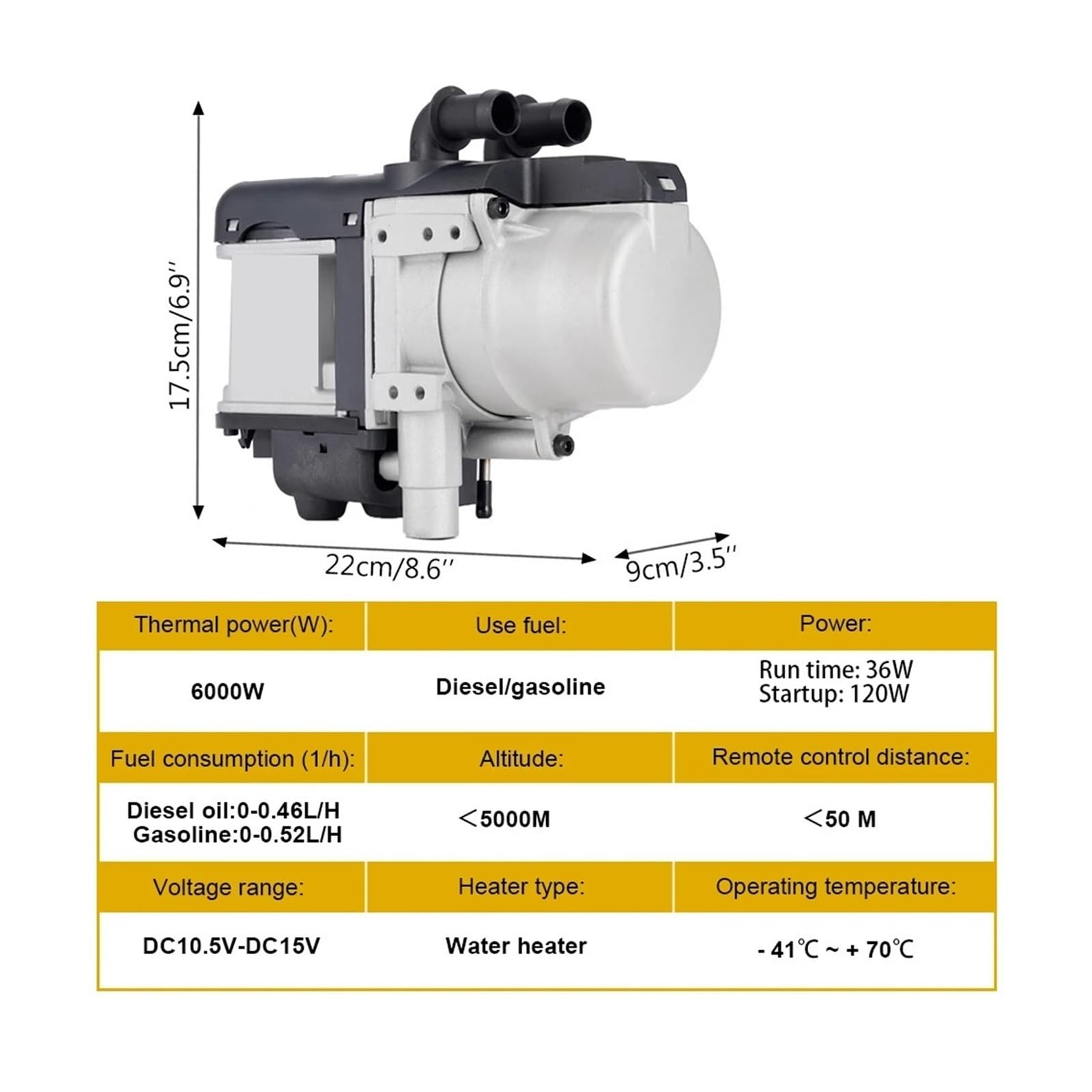 12V 6KW Podgrzewacz Paliwa Diesel Płynny Benzyny Przełącznik LCD Tłumik + Pompa Wody Urządzenie Ogrzewania Postojowego Do Ciężarówek Van Samochodów Łatwy w instalacji(One-way remote)