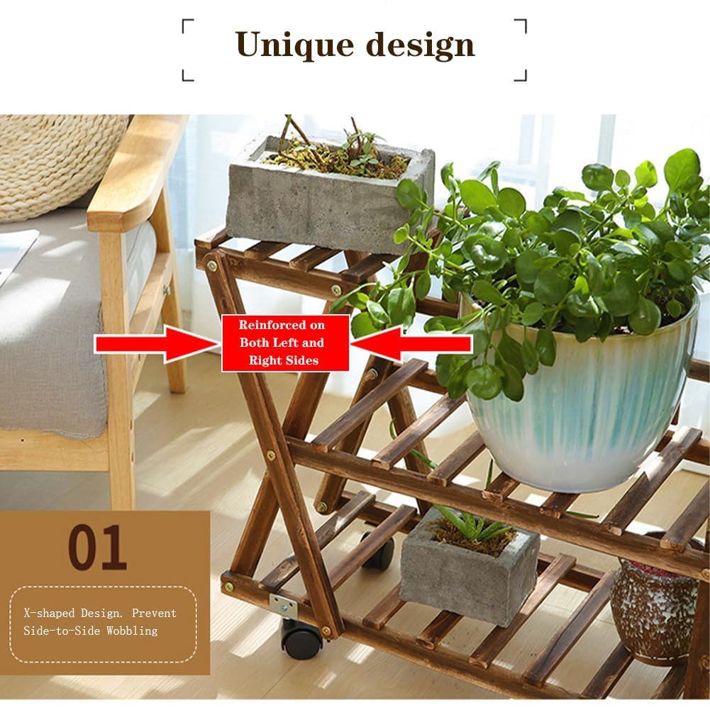 Support Plantes Interieur en Bois Support D’étagère à Plantes Robuste 5 Niveaux Capacité 10 Pots étagère à Plantes Multi Niveaux pour Intérieur Escalier Montage Facile Salon Balcon Jardin Terrasse
